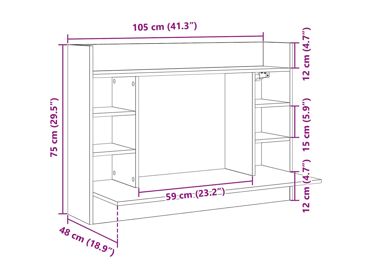 Bureau mural blanc 105x48x75 cm bois d'ingénierie