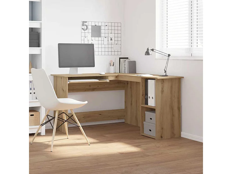 Bureau d'angle chêne artisanal 120x140x75 cm bois d'ingénierie