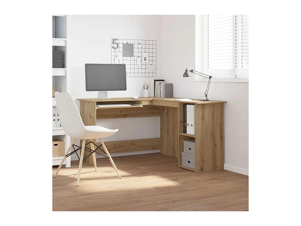 Bureau d'angle chêne artisanal 120x140x75 cm bois d'ingénierie