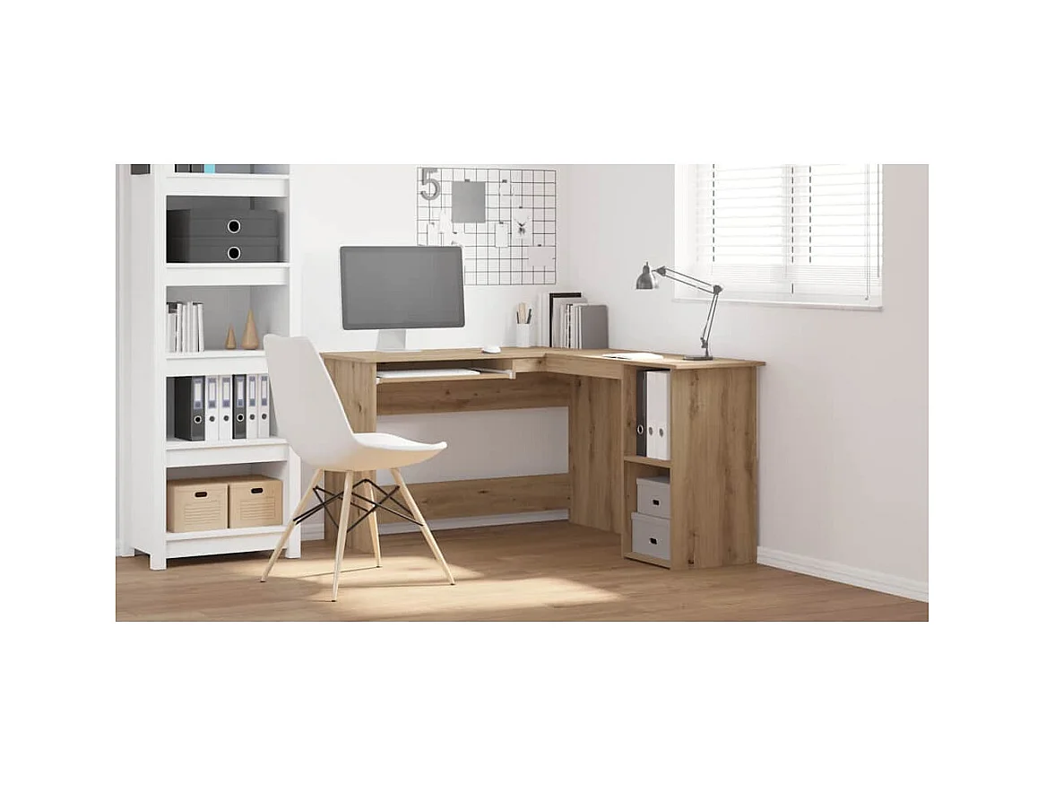 Bureau d'angle chêne artisanal 120x140x75 cm bois d'ingénierie