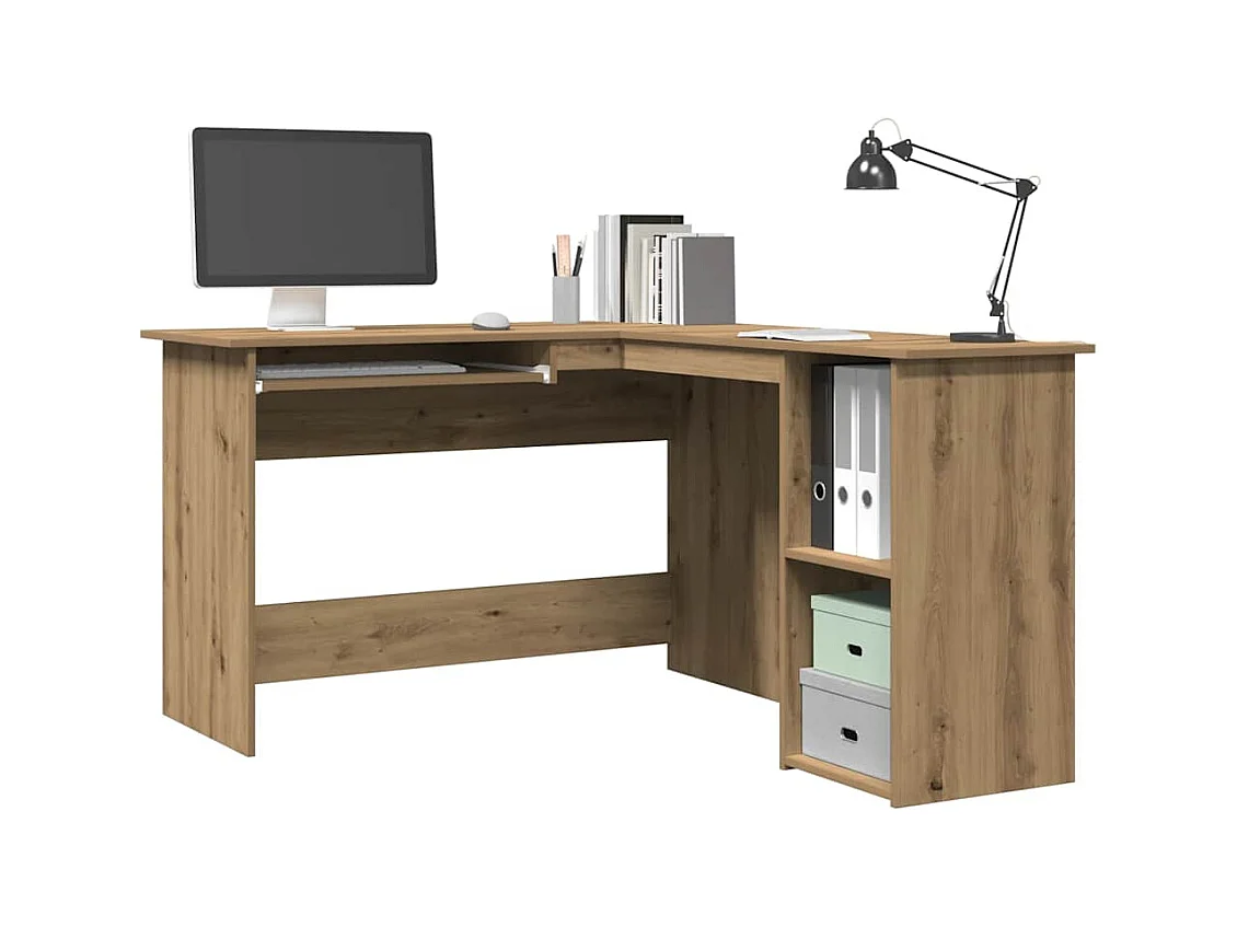 Bureau d'angle chêne artisanal 120x140x75 cm bois d'ingénierie