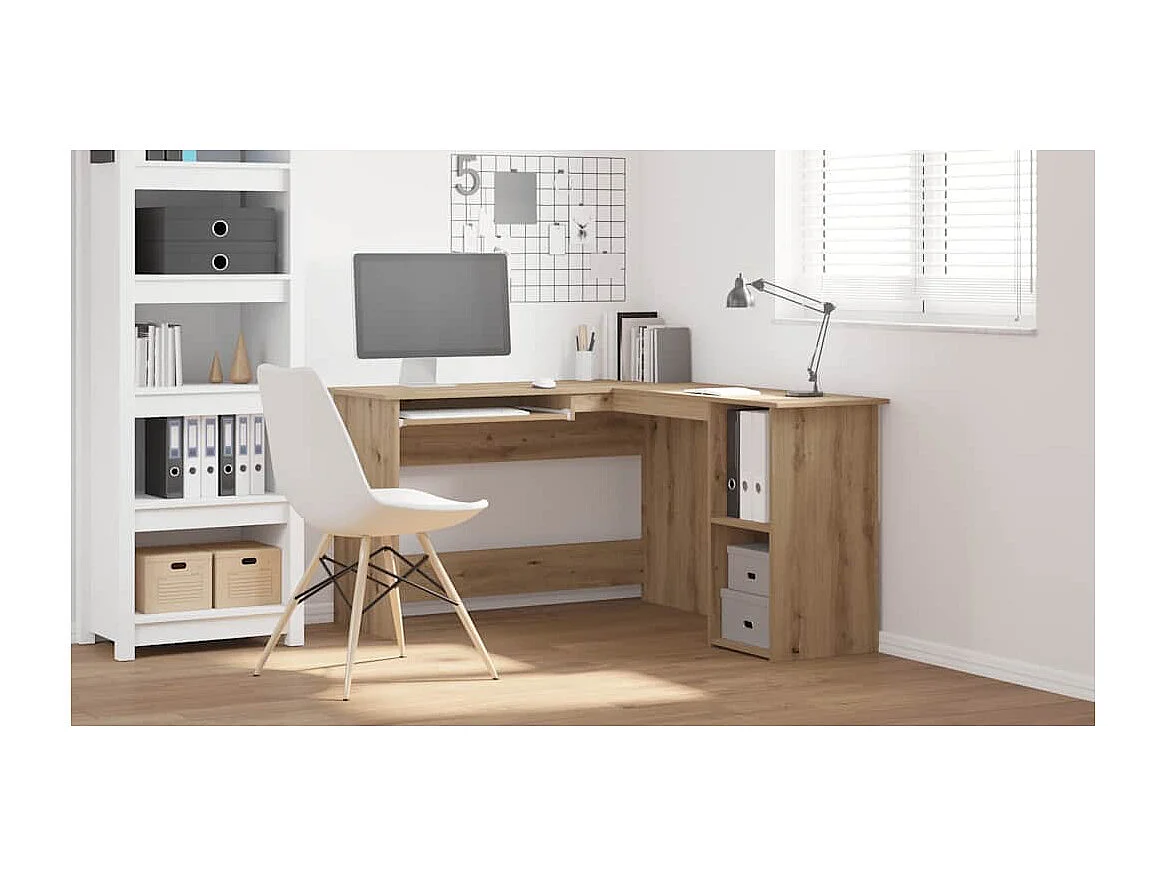 Bureau d'angle chêne artisanal 120x140x75 cm bois d'ingénierie