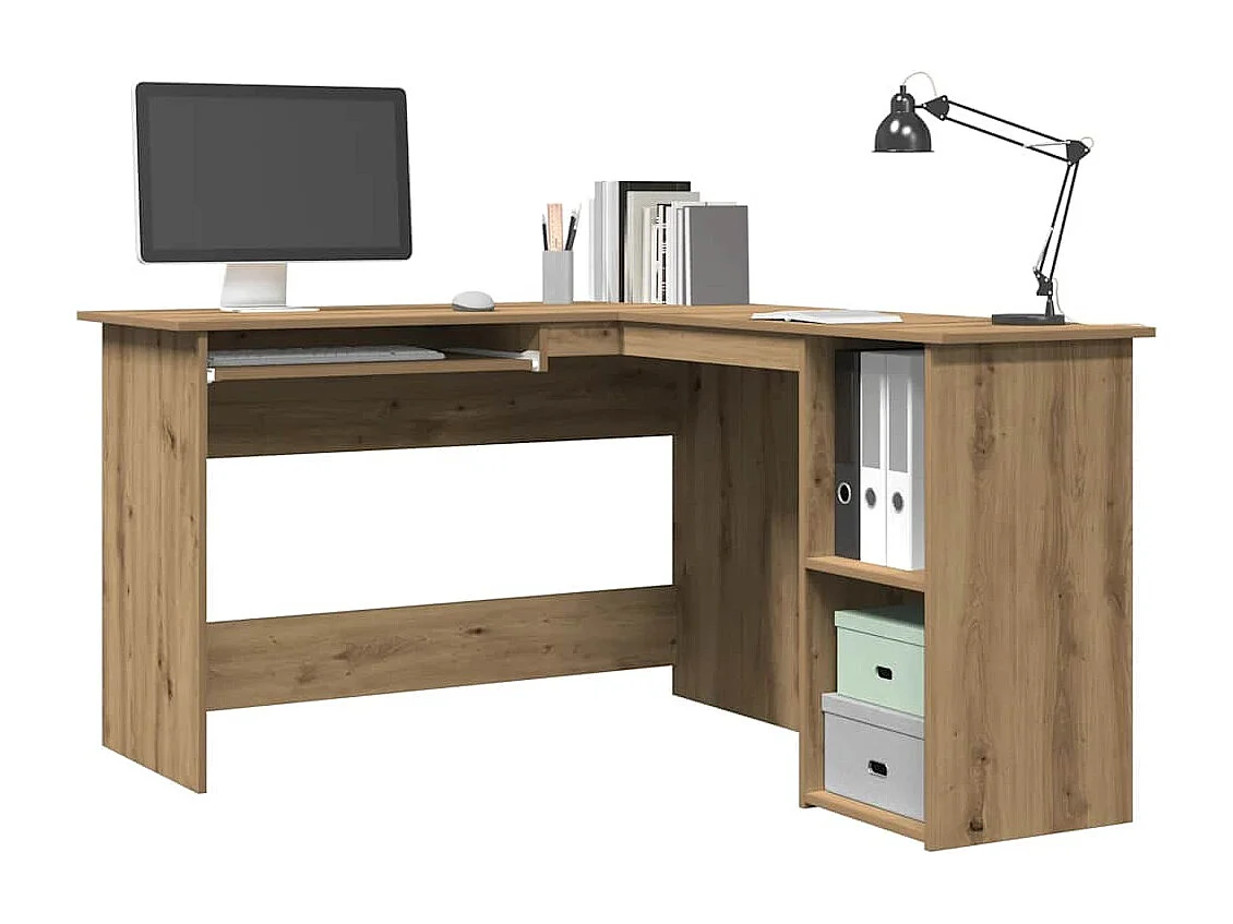 Bureau d'angle chêne artisanal 120x140x75 cm bois d'ingénierie