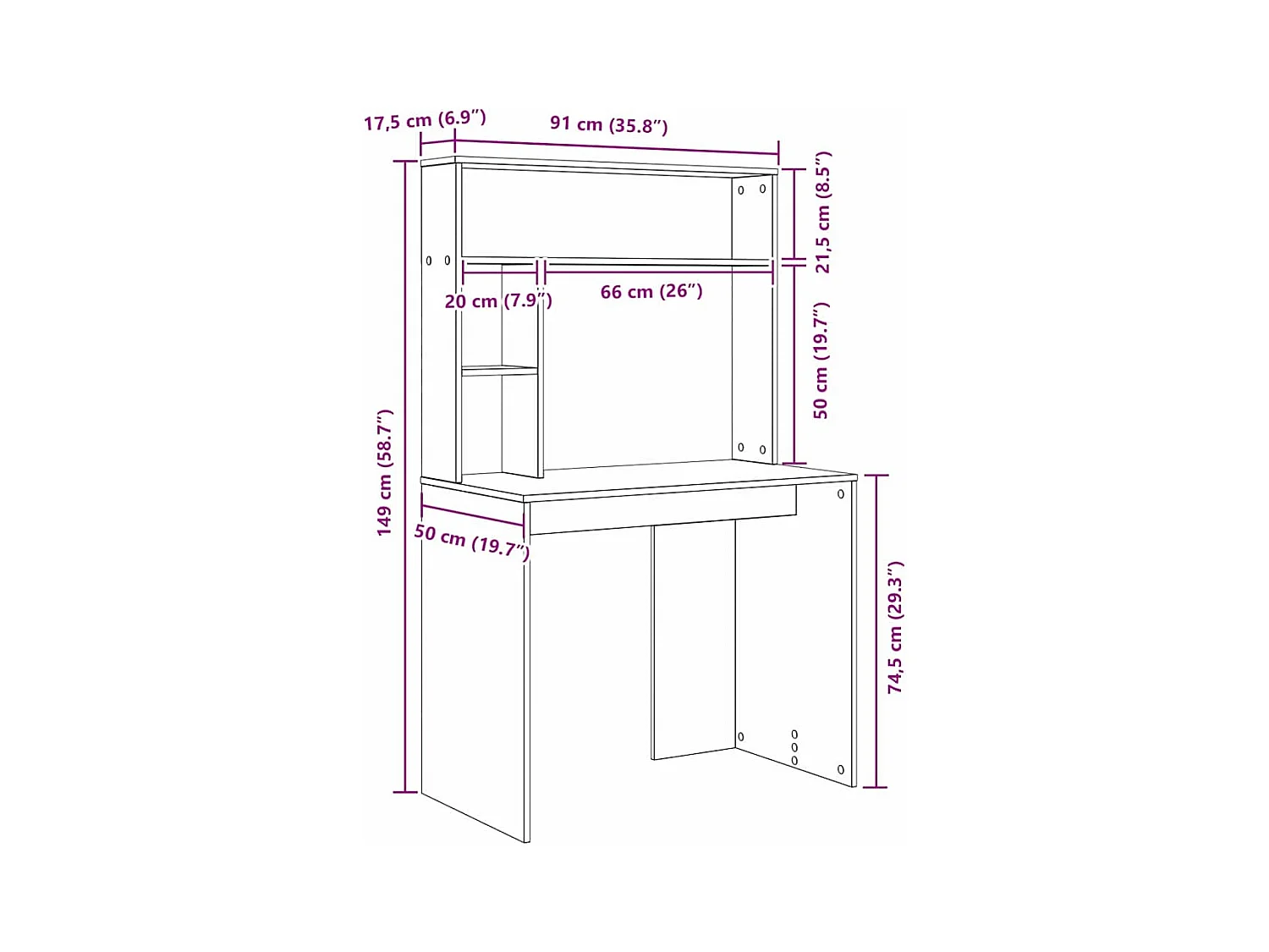 Bureau avec étagère Blanc 91 x 50 x 149 cm Bois d'ingénierie