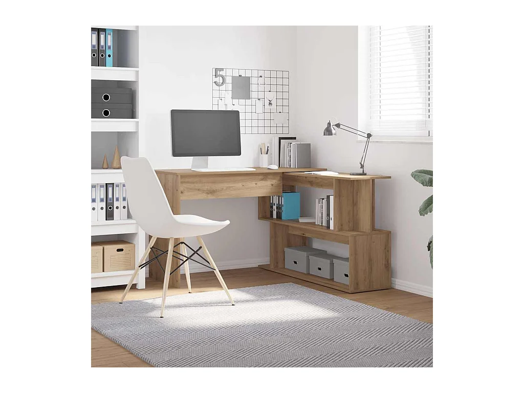 Bureau d'angle chêne artisanal 200,5x50x76 cm bois d'ingénierie