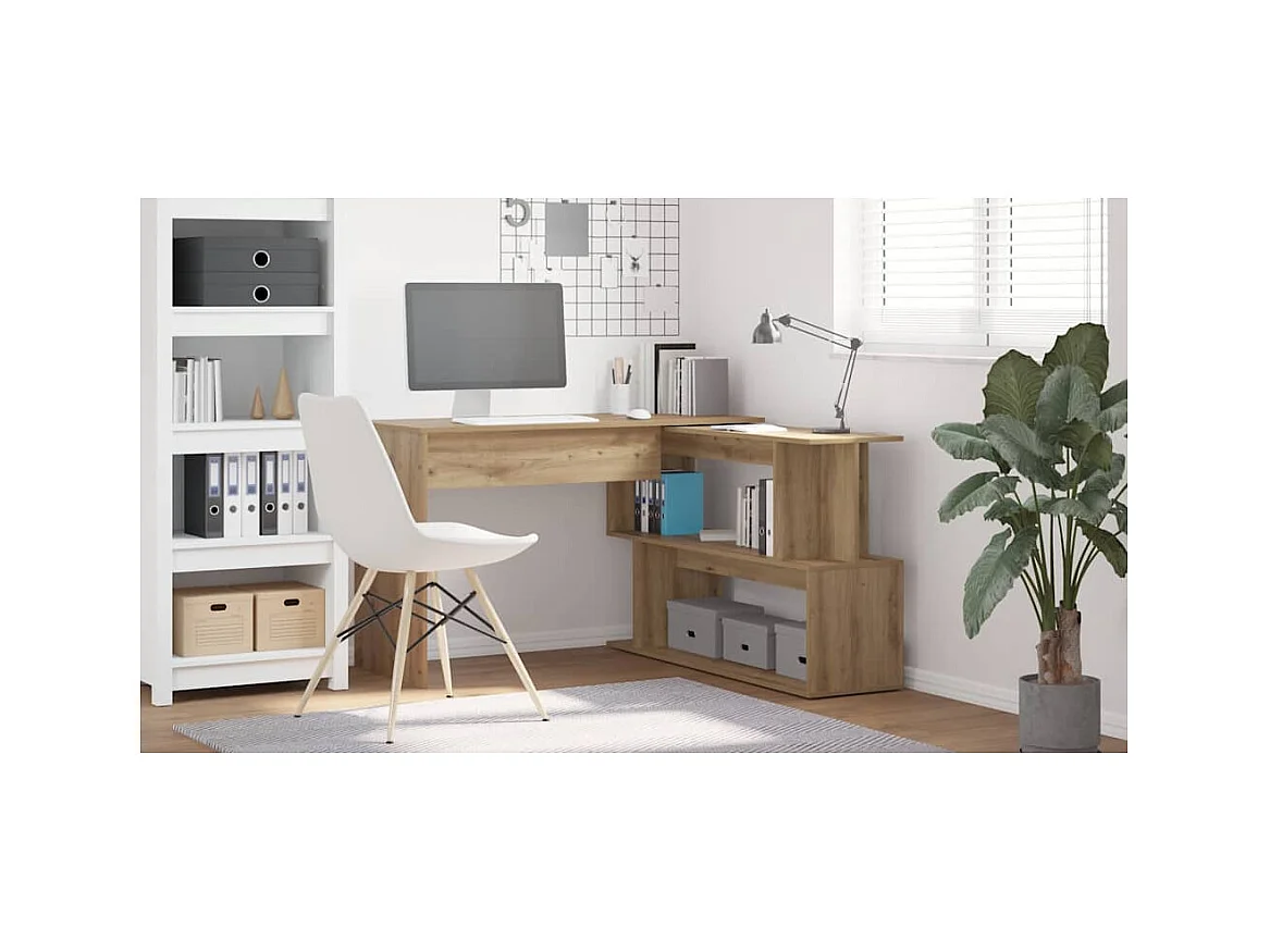 Bureau d'angle chêne artisanal 200,5x50x76 cm bois d'ingénierie