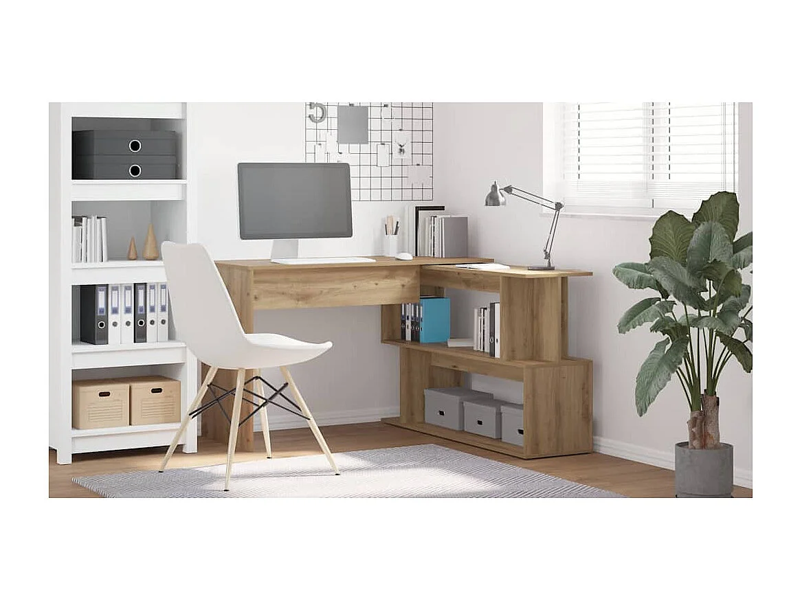 Bureau d'angle chêne artisanal 200,5x50x76 cm bois d'ingénierie