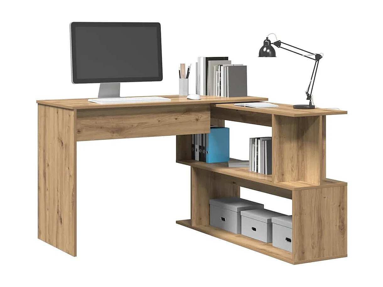 Bureau d'angle chêne artisanal 200,5x50x76 cm bois d'ingénierie