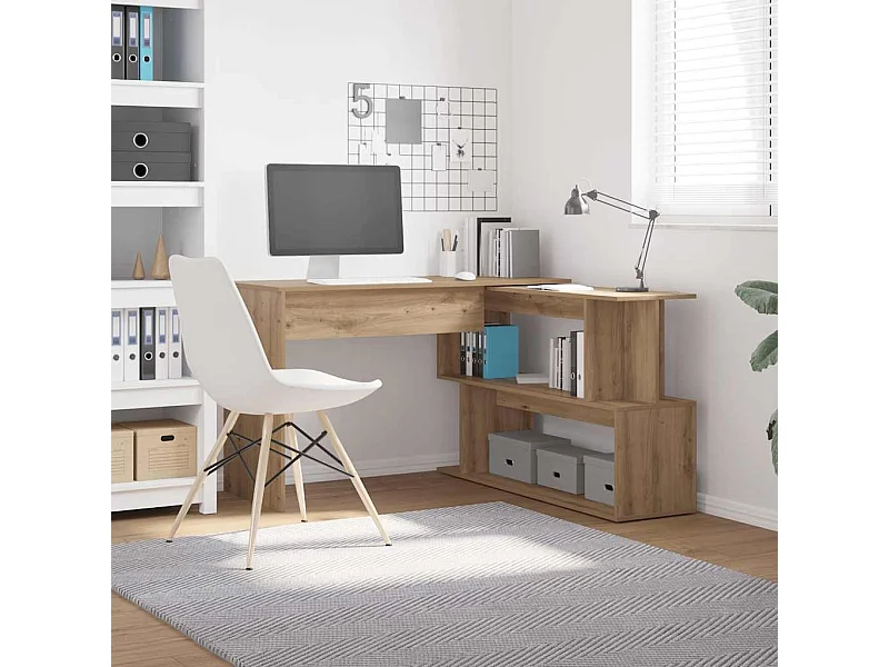 Bureau d'angle chêne artisanal 200,5x50x76 cm bois d'ingénierie