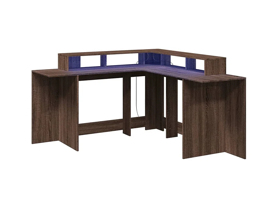 Bureau et lumières LED chêne marron bois d'ingénierie