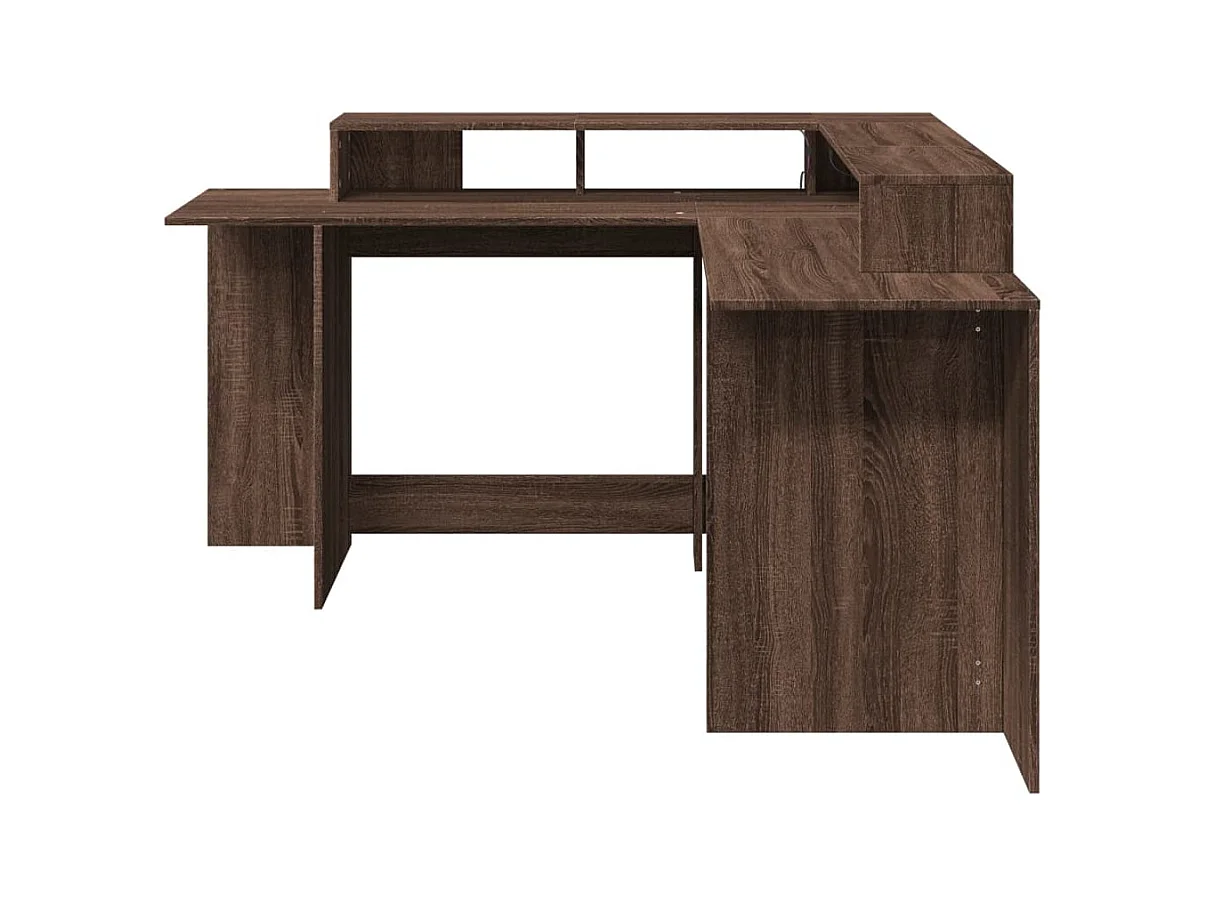Bureau et lumières LED chêne marron bois d'ingénierie
