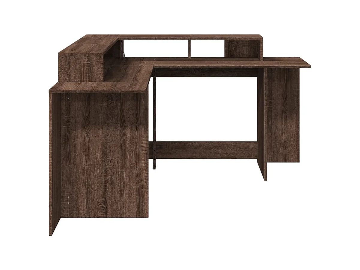 Bureau et lumières LED chêne marron bois d'ingénierie