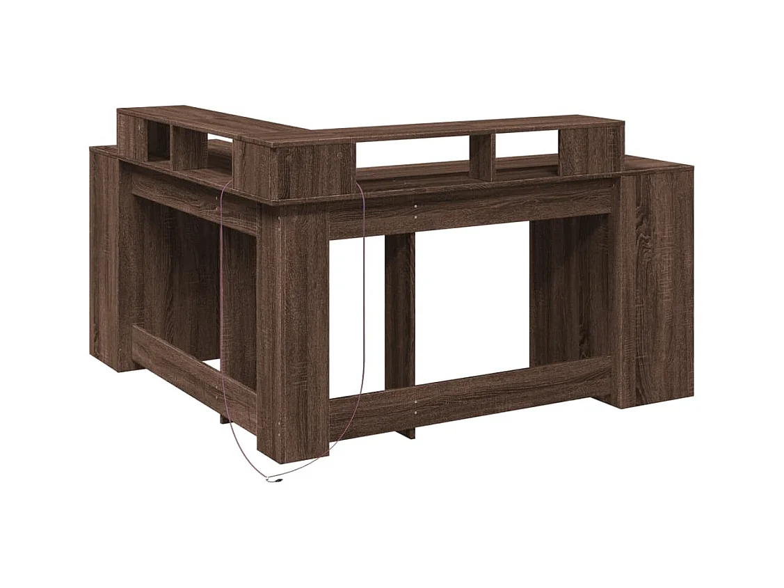 Bureau et lumières LED chêne marron bois d'ingénierie