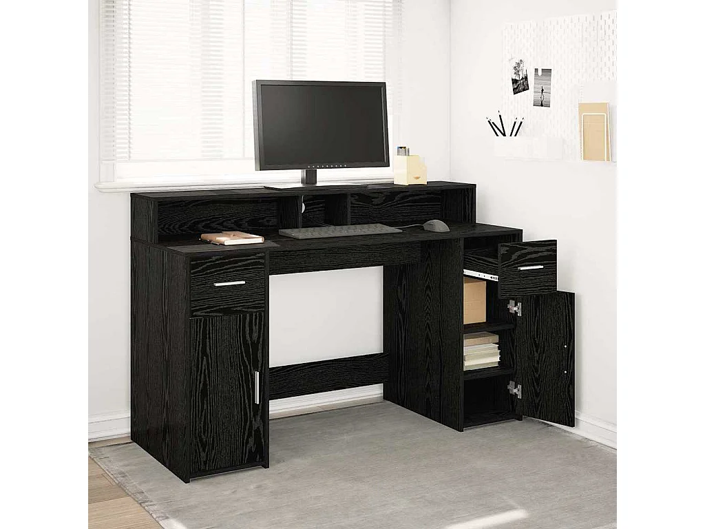 Bureau avec porte Chêne noir 140 x 55 x 91 cm Bois d'ingénierie