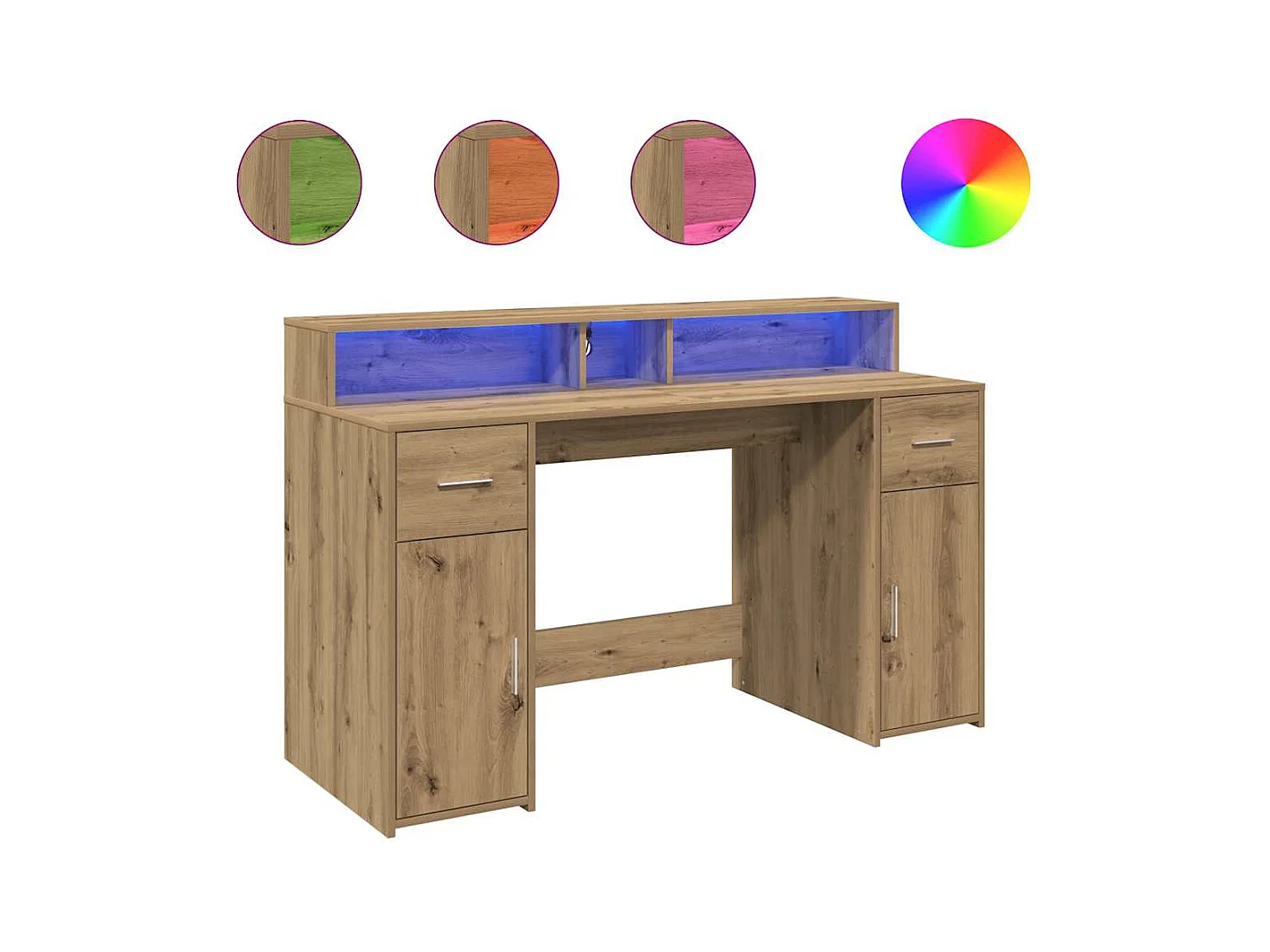 Bureau avec lumières LED chêne artisanal bois d'ingénierie