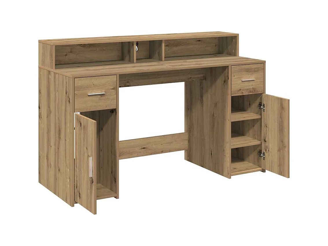 Bureau avec lumières LED chêne artisanal bois d'ingénierie