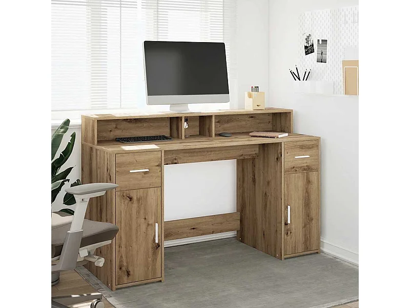 Bureau avec lumières LED chêne artisanal bois d'ingénierie