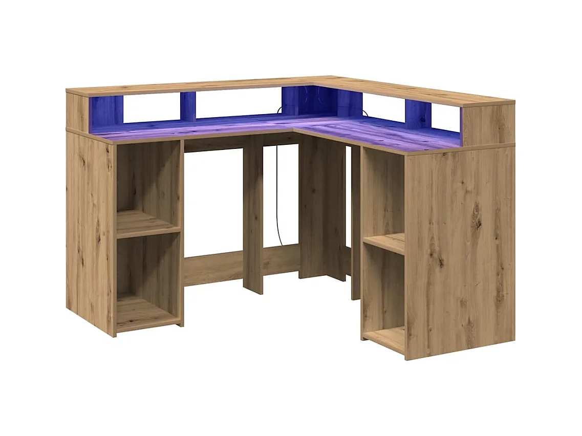 Bureau avec lumières LED chêne artisanal bois d'ingénierie