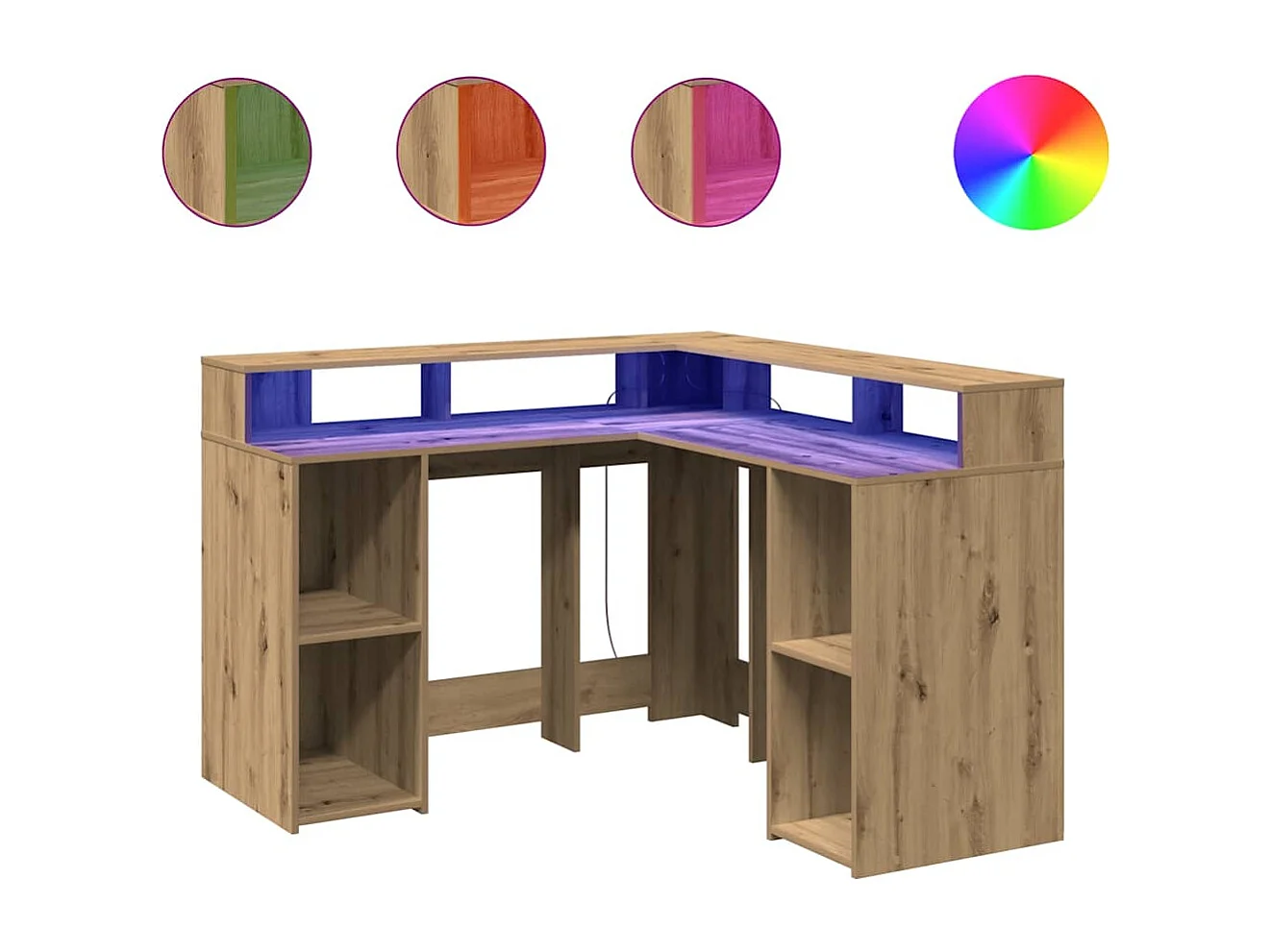 Escritorio con luz LED madera ingeniería artisian 130x130x91 cm