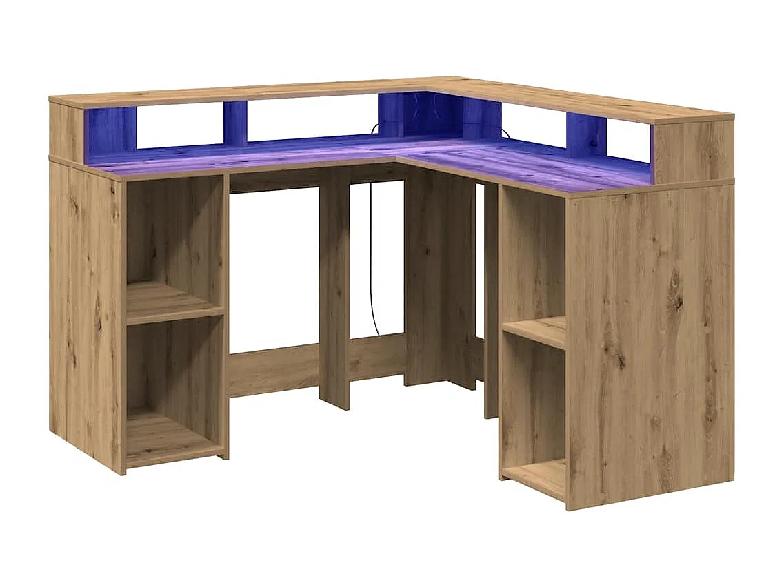 Escritorio con luz LED madera ingeniería artisian 130x130x91 cm