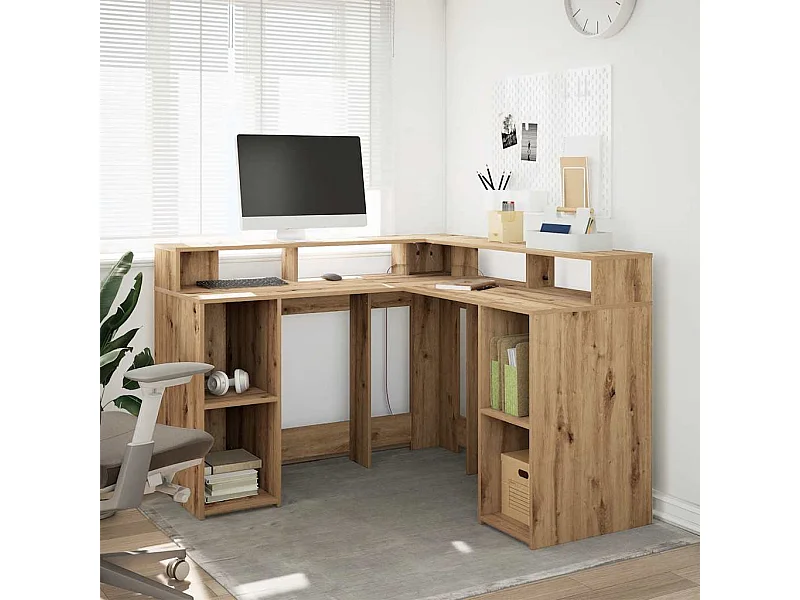 Bureau met LED-verlichting 130x130x91 cm hout artisanaal eiken