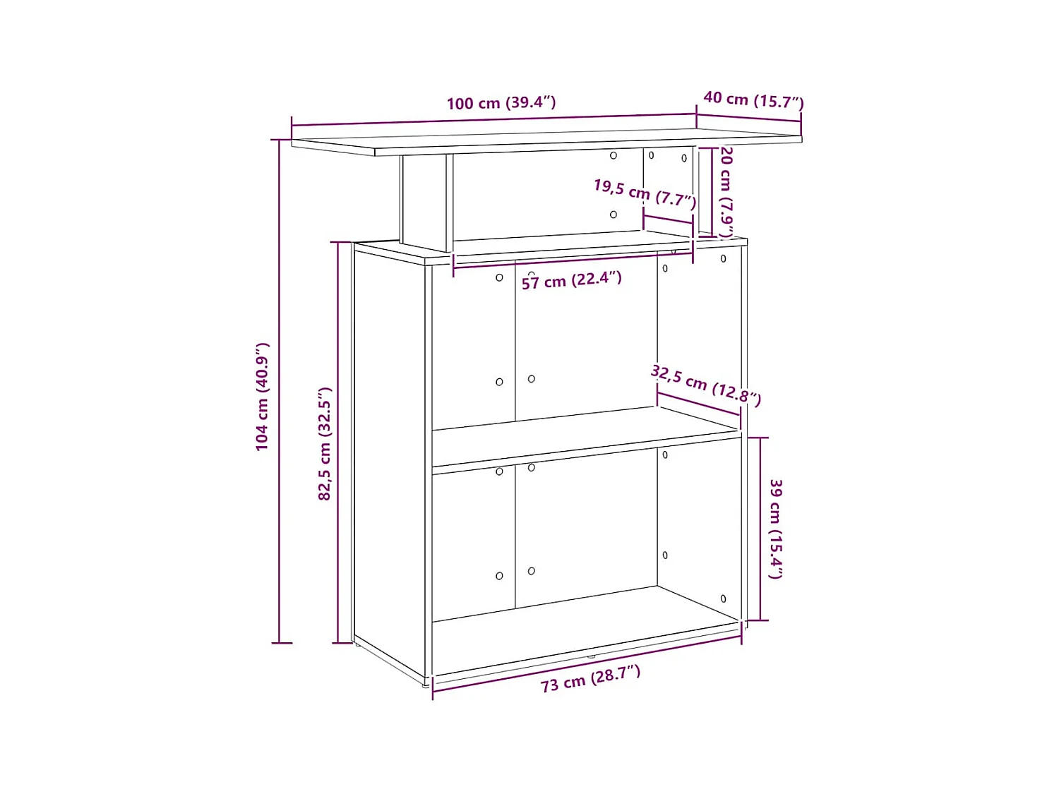 Bureau de réception gris béton 100x40x104 bois d'ingénierie