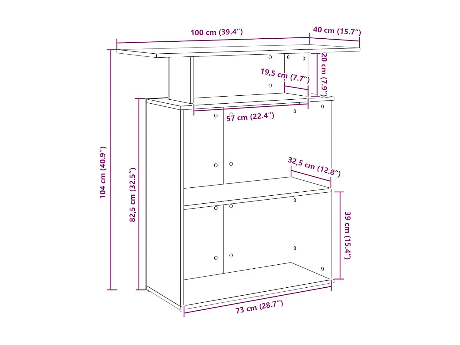 Bureau de réception gris béton 100x40x104 bois d'ingénierie