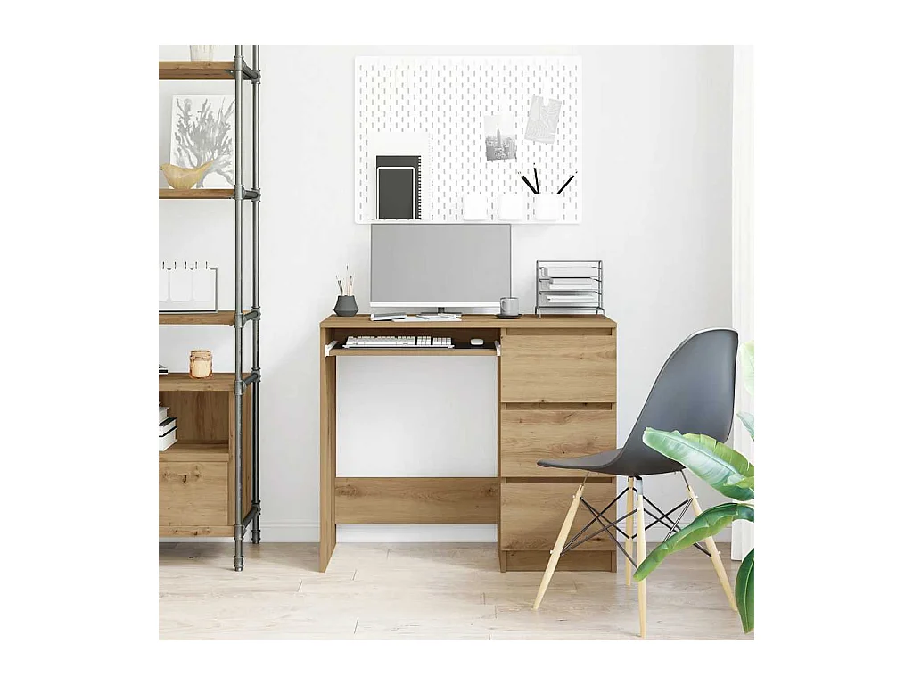 Bureau chêne artisanal 90x45x76 cm bois d'ingénierie