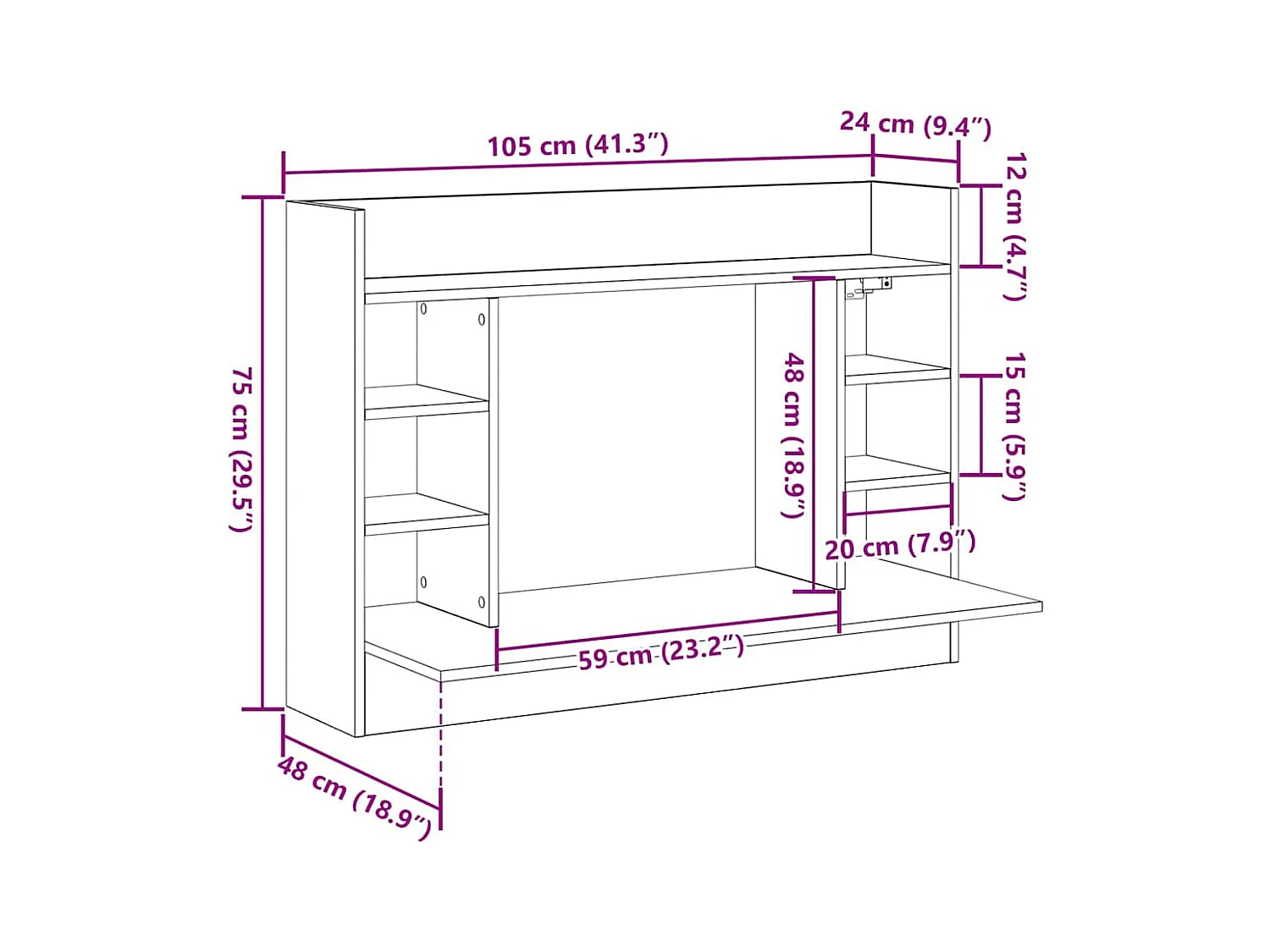 Bureau mural chêne artisanal 105 x 48 x 75 cm Bois d'ingénierie