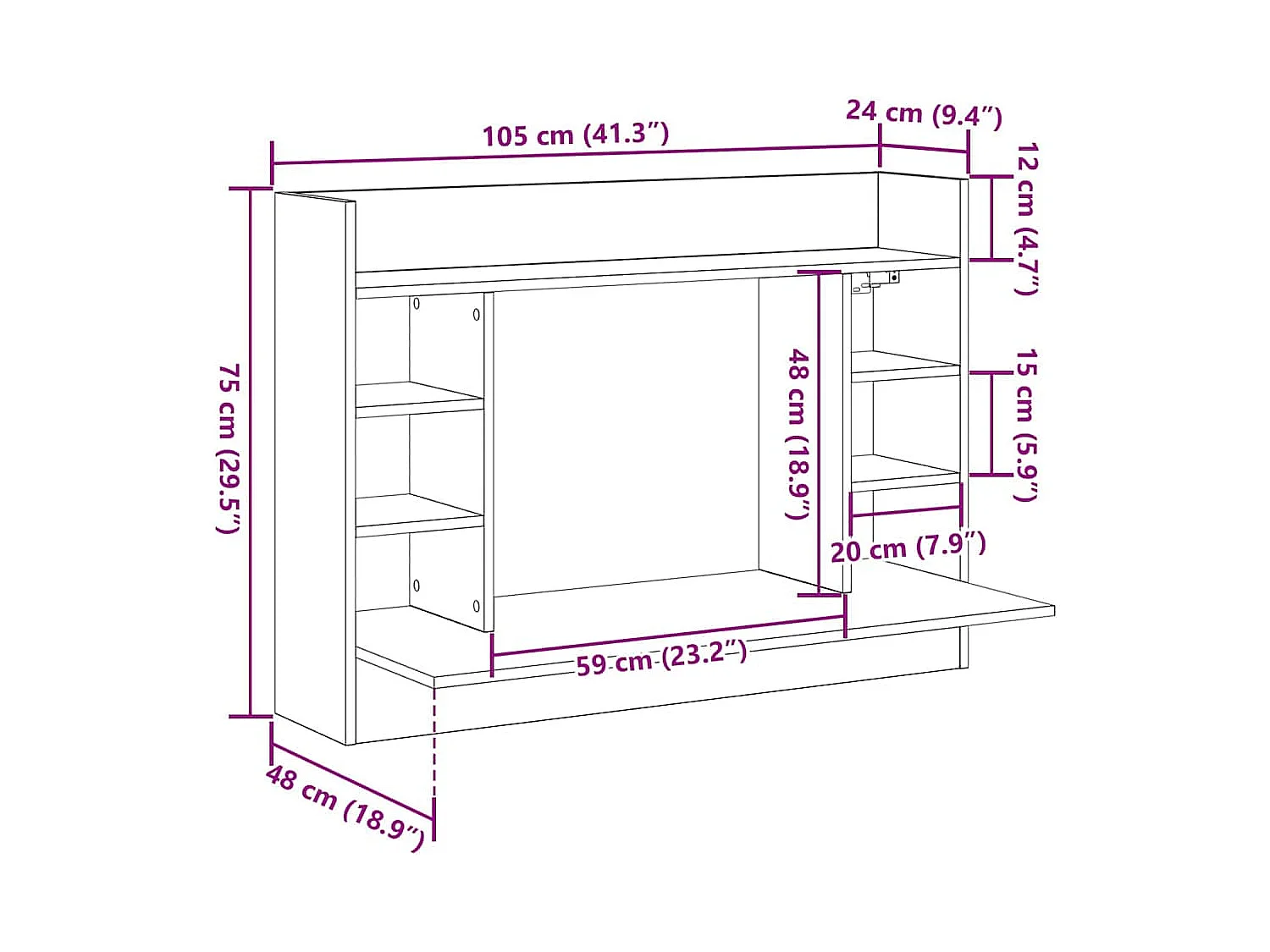 Bureau mural chêne artisanal 105 x 48 x 75 cm Bois d'ingénierie