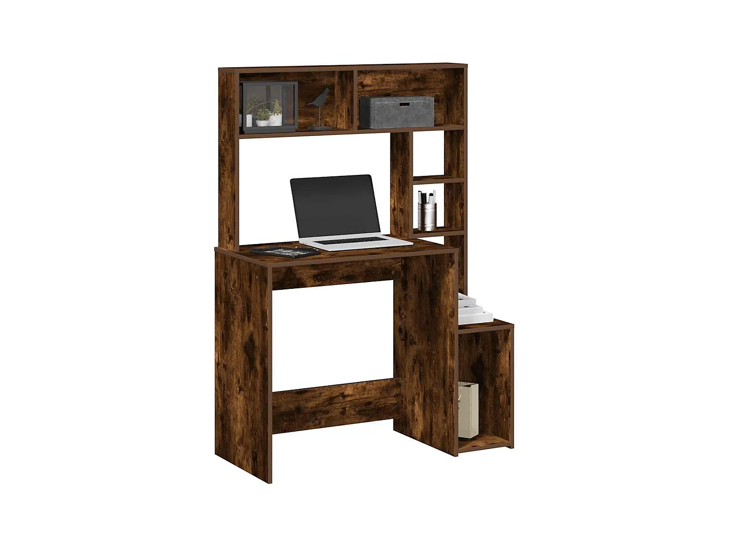 Bureau avec étagères chêne fumé 100x45x140 cm bois d'ingénierie