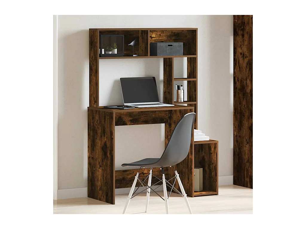 Bureau avec étagères chêne fumé 100x45x140 cm bois d'ingénierie