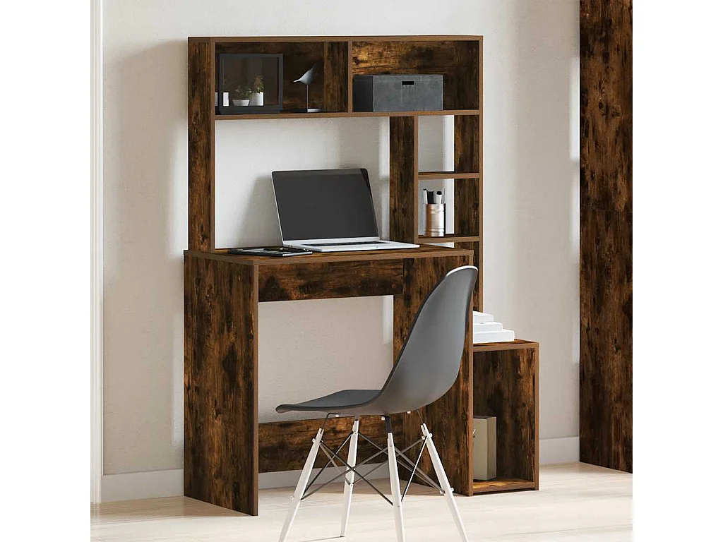 Bureau avec étagères chêne fumé 100x45x140 cm bois d'ingénierie