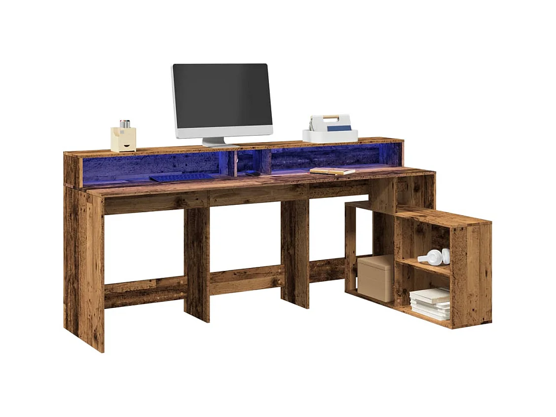 Bureau avec lumières LED vieux bois bois d'ingénierie