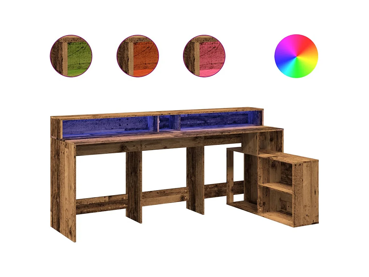 Bureau avec lumières LED vieux bois bois d'ingénierie