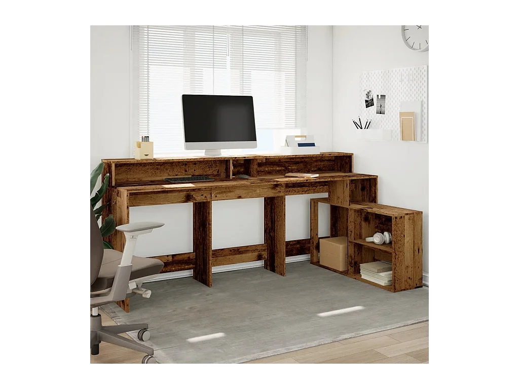 Bureau avec lumières LED vieux bois bois d'ingénierie