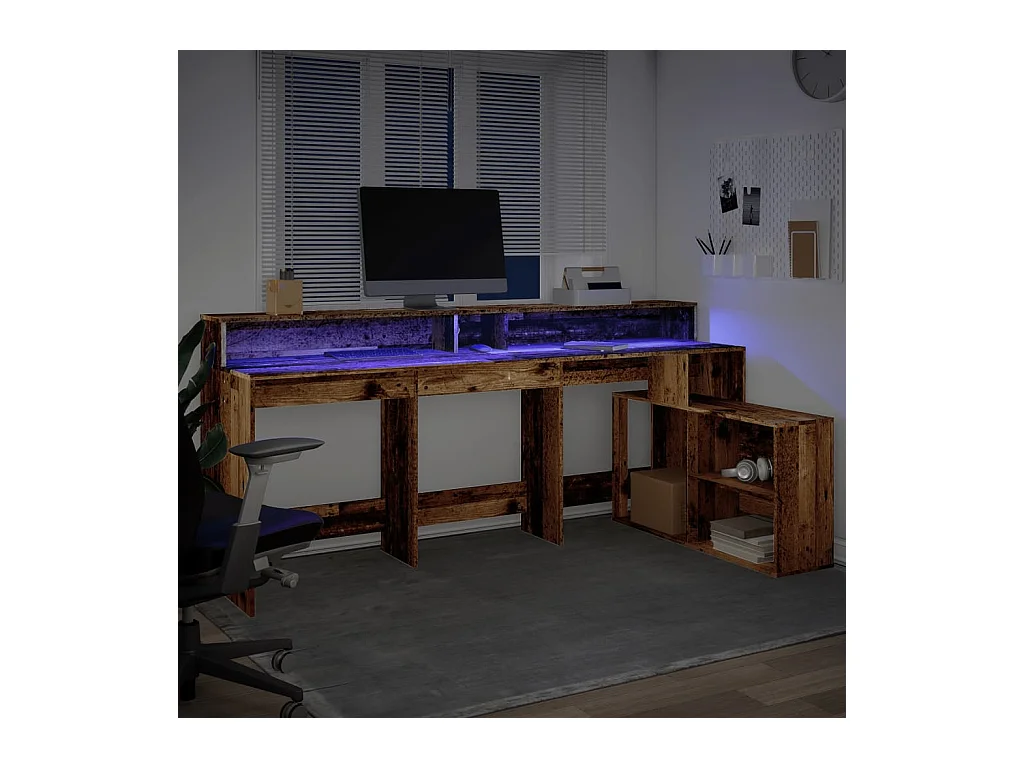 Bureau avec lumières LED vieux bois bois d'ingénierie