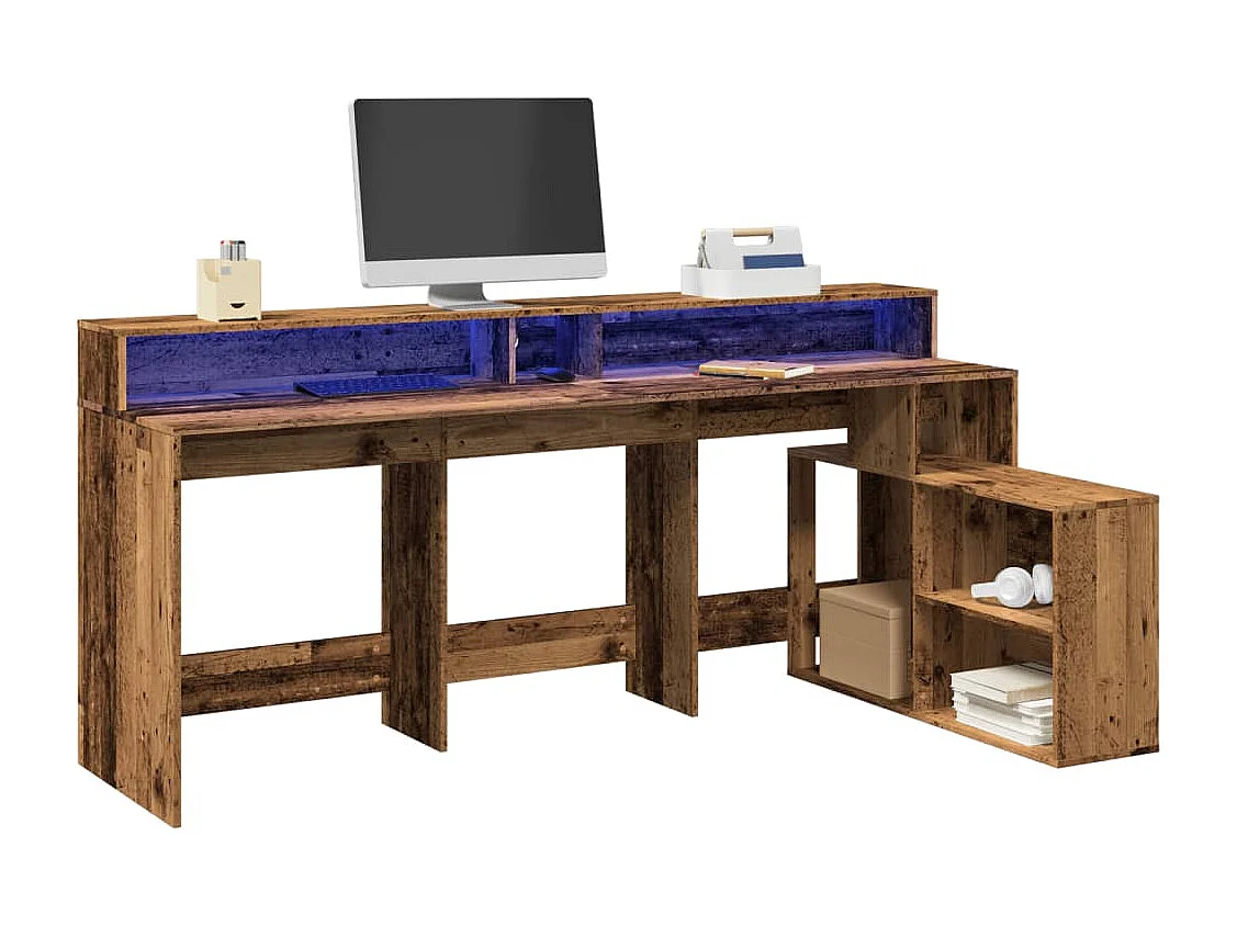 Bureau avec lumières LED vieux bois bois d'ingénierie