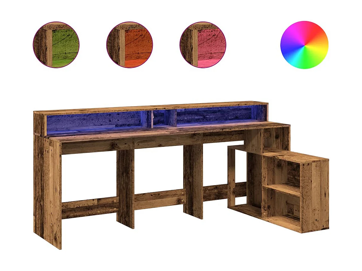 Bureau avec lumières LED vieux bois bois d'ingénierie