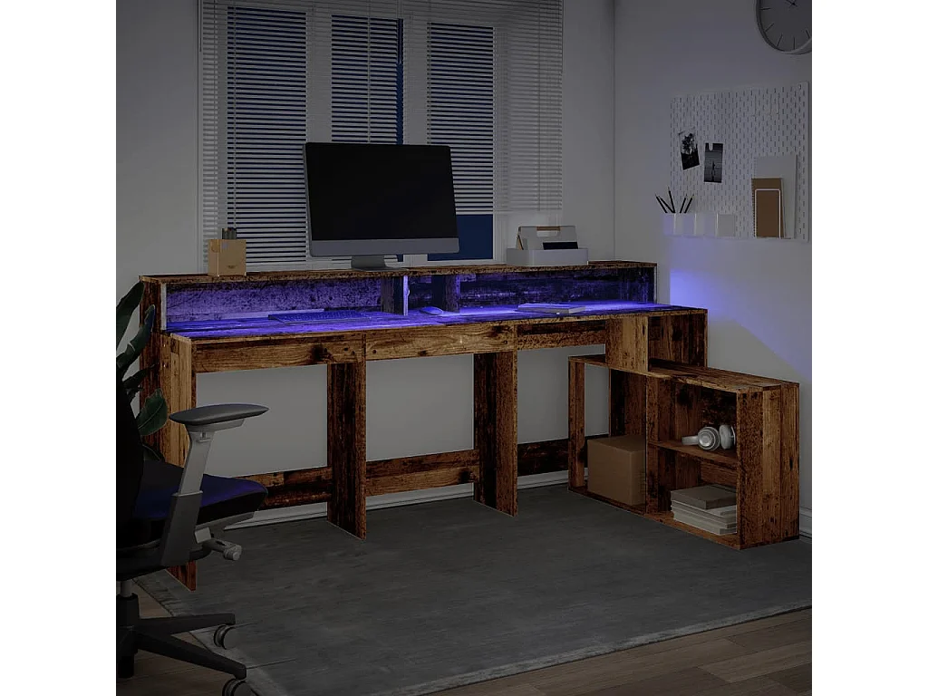 Bureau avec lumières LED vieux bois bois d'ingénierie