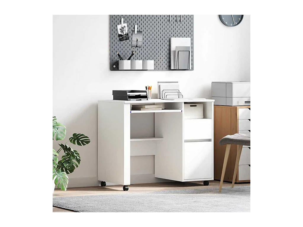Bureau avec roulettes Blanc 91 x 50 x 77 cm Bois d'ingénierie