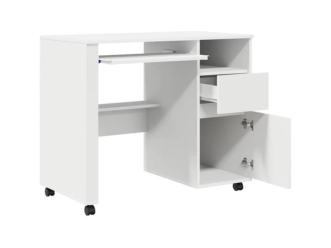 Bureau avec roulettes Blanc 91 x 50 x 77 cm Bois d'ingénierie