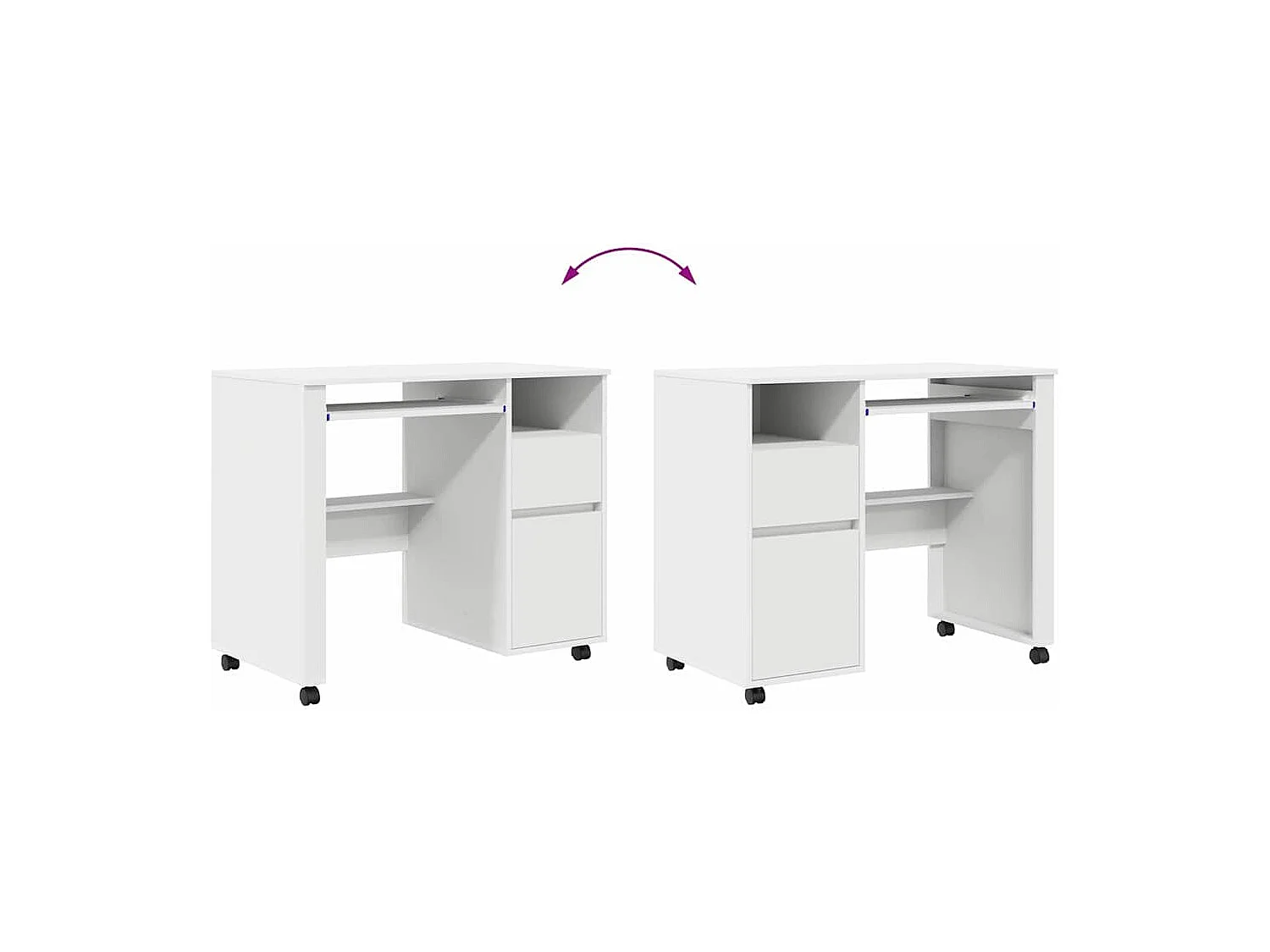 Bureau avec roulettes Blanc 91 x 50 x 77 cm Bois d'ingénierie