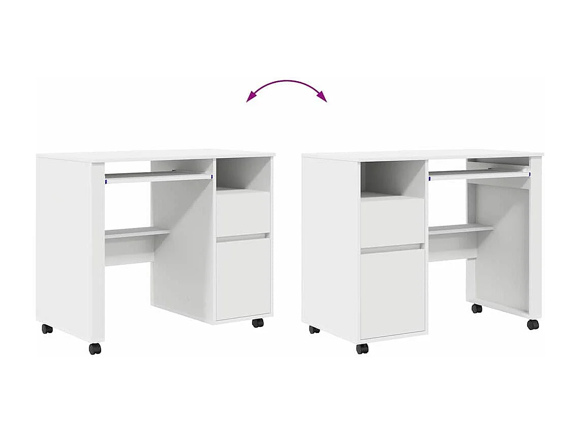 Bureau avec roulettes Blanc 91 x 50 x 77 cm Bois d'ingénierie