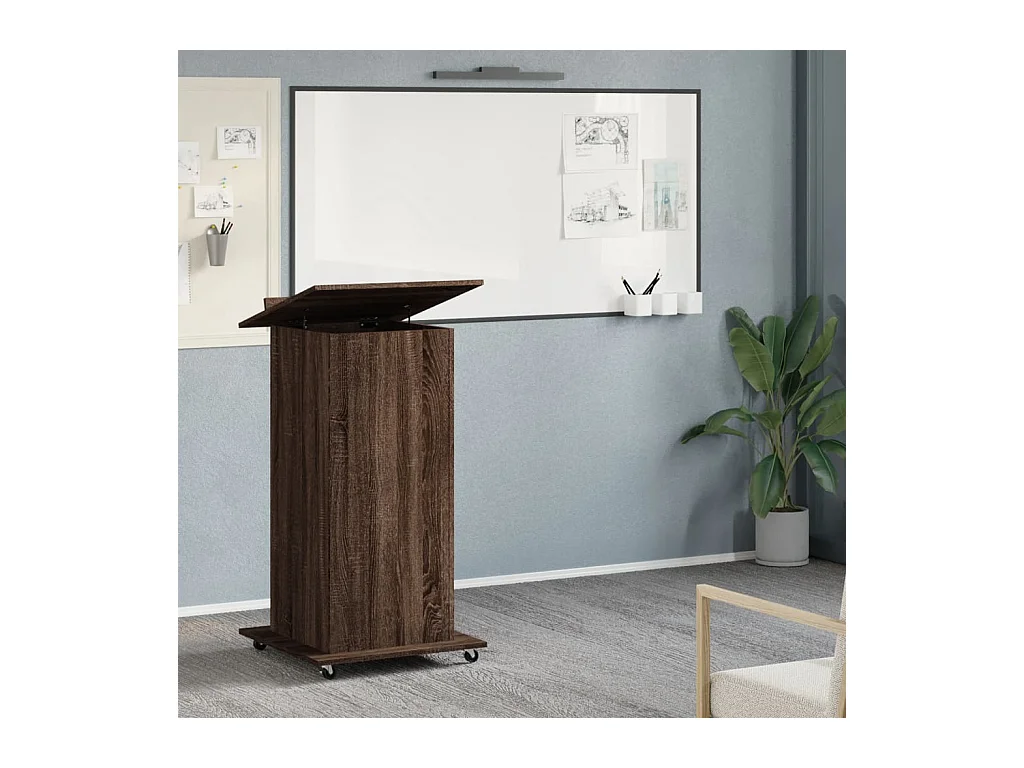 Pupitre et roues et tiroir chêne marron bois d'ingénierie