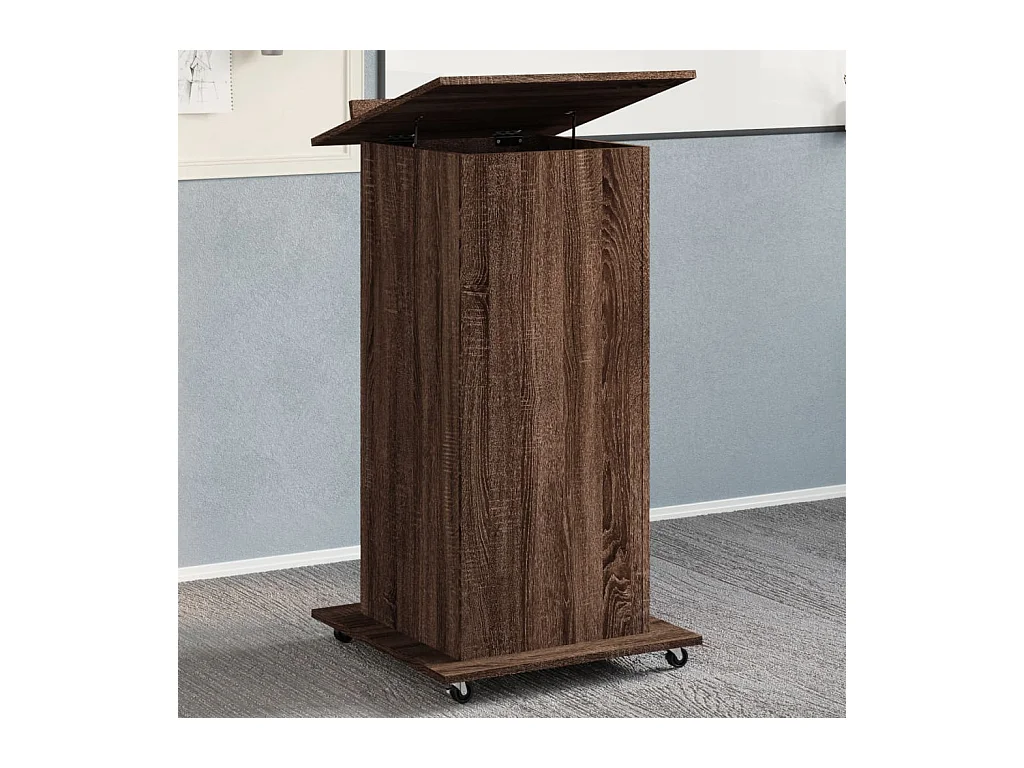 Atril con ruedas y cajón madera ingeniería marrón 55x55x107 cm