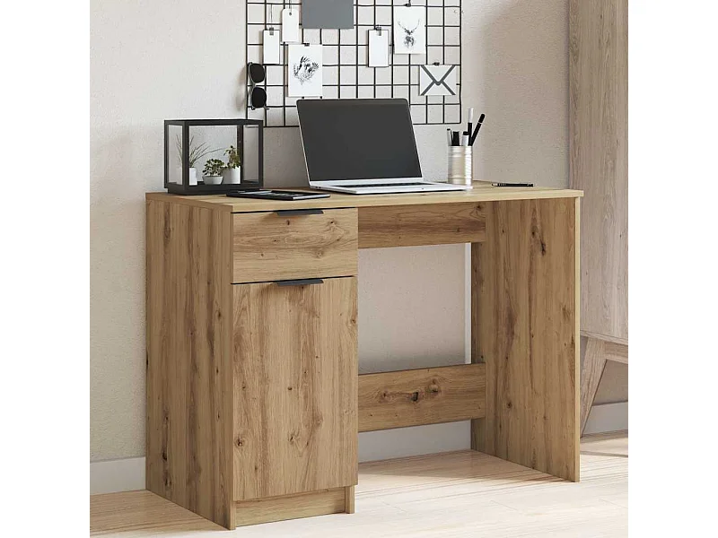 Bureau chêne artisanal 100x50x75 cm bois d'ingénierie
