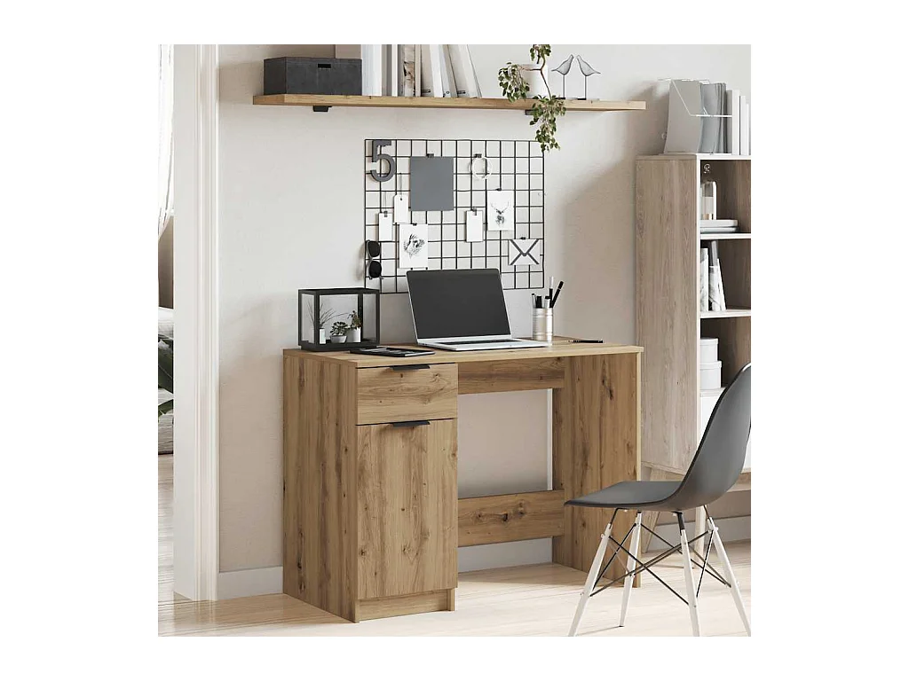 Bureau chêne artisanal 100x50x75 cm bois d'ingénierie