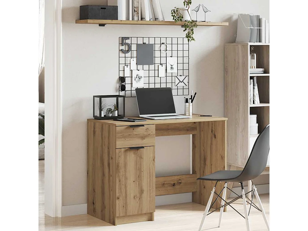 Bureau chêne artisanal 100x50x75 cm bois d'ingénierie