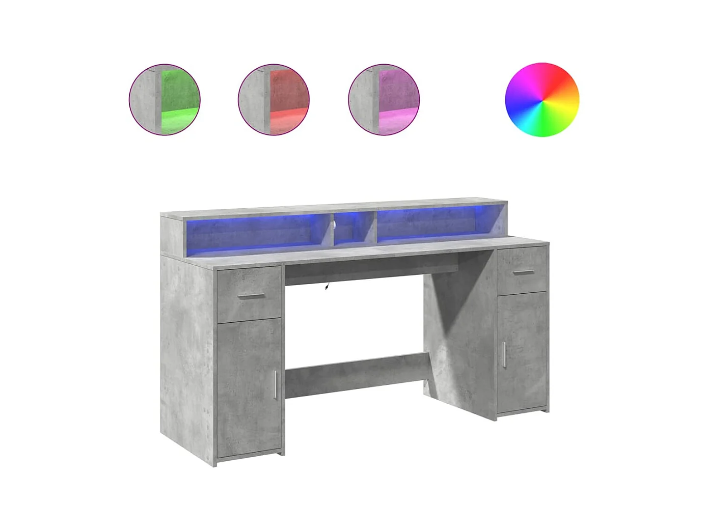 Bureau et lumières LED gris béton 160x55x91cm bois d'ingénierie